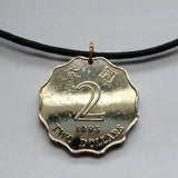 1997 British Hong Kong China 2 Dollars coin pendant Bauhinia orchid flower blossom floral Sham Shui Po Yau Tsim Mong Kwai Tsing Tai Po Sha Tin n000323