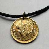 1966 Chile 5 Centesimos coin pendant necklace Chilean Andean Condor Santiago Concepcion Viña del Mar Mapuche Valparaiso Atacama Valdivia Antofagasta Rancagua Coquimbo Temuco Tarapaca Patagonia n000555