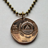 1994 Cape Verde Cabo Verde 5 Escudos coin pendant Contra Bruxas flower flora Campanula jacobaea Praia Santiago Fogo Brava São Vicente n000683