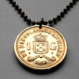1991 Netherlands Antilles 1 Gulden coin pendant necklace Curacao Aruba Sint Maarten Bonaire Saba Sint Eustatius Willemstad Dutch Caribbean Leeward Lesser Antilles Papiamentu Pais Korsou Cas Abou beach n001754
