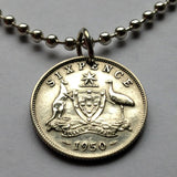 1956 Australia 6 Pence SILVER coin pendant Aussie shield Oz Kangaroo Emu Australian Sydney Perth Canberra Melbourne Queensland Victoria New South Wales Alice Springs Hobart Palmerston land down under Tasmanian Brisbane Adelaide Darwin n001251