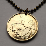 1986 Belgium Belgique 5 Francs coin pendant Belgian king Baudouin I Brussels Bruges Ghent Mechelen High Fens Flanders Flemish French n001246