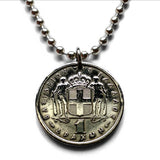 1954 Greece Hellas 1 Drachma coin pendant Greek white cross Heracles Athens Crete Macedonia Sparta Volos Peloponnese Pella Thebes n000377
