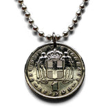 1954 Greece Hellas 1 Drachma coin pendant Greek white cross Heracles Athens Crete Macedonia Sparta Volos Peloponnese Pella Thebes n000377