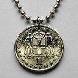 1954 Greece Hellas 1 Drachma coin pendant Greek white cross Heracles Athens Crete Macedonia Sparta Volos Peloponnese Pella Thebes n000377