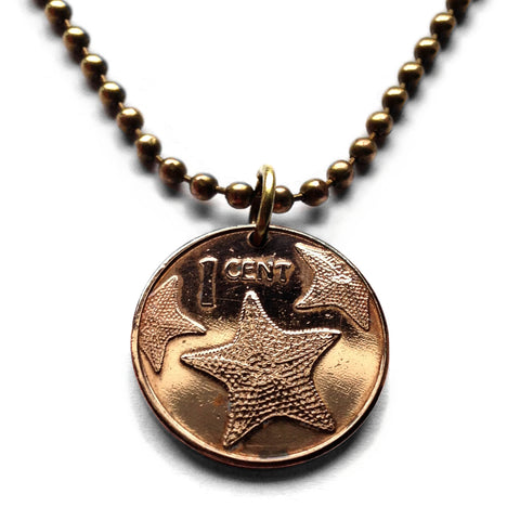 2006 Bahamas 1 Cent coin pendant necklace jewelry Bahamian starfish sea star Nassau Andros Exuma Junkanoo Rose Island Lighthouse Beach Rum Cay sea vacation n001798