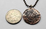 1922 Nepal 2 Paisa coin pendant Nepali Kukri Khukuri knife sword Gurkha blade trident Himalayas Mount Everest Kathmandu Biswakarma Kami Assam Sikkim Darjeeling Khas Arya Chhetri Bahun Rana Pokhara Bharatpur Lalitpur Biratnagar Devanagari Brahmi n001681