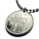 1978 Italy Italia 100 Lire coin pendant necklace Italian jewelry Minerva Rome Milan Venice Florence Bologna Genoa Verona Perugia Torino Napoli Bergamo Modena Siena Capri Palermo Parma San Gimignano Matera Positano n000478