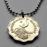 1961 Pakistan 10 Pice coin pendant crescent moon star Tughra Karachi Tughra Balochistan Khyber Pakhtunkhwa Sindhi Islam Muhammad Iqbal n000801