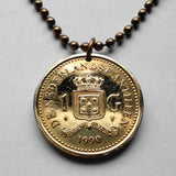 1991 Netherlands Antilles 1 Gulden coin pendant necklace Curacao Aruba Sint Maarten Bonaire Saba Sint Eustatius Willemstad Dutch Caribbean Leeward Lesser Antilles Papiamentu Pais Korsou Cas Abou beach n001754