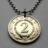 1971 Yugoslavia 2 Dinara coin pendant Serbia Croatia Bosnia Slovenia Split Vojvodina socialist communist Novi Sad Ljubljana Niš slav n001197