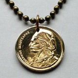 1980 Greece Hellas 50 Lepta coin pendant Klepht Markos Botsaris Souliot general Greek War of Independence national hero Ottoman War Hellenic Athens Sparta Thessaloniki Patras Larissa Crete n000535