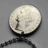 1978 Italy Italia 100 Lire coin pendant necklace Italian jewelry Minerva Rome Milan Venice Florence Bologna Genoa Verona Perugia Torino Napoli Bergamo Modena Siena Capri Palermo Parma San Gimignano Matera Positano n000478