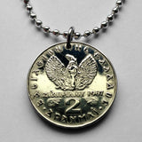 1973 Greece Hellas 2 Drachmai coin pendant Hellenic Greek soldier phoenix Athens Thessaloniki Patras Larissa Sparta Heraklion Thebes n002021