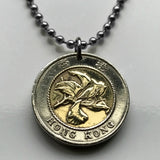 1994 British Hong Kong China 10 Dollars coin pendant Bauhinia orchid flower blossom floral Sham Shui Po Yau Tsim Mong Kwai Tsing Tai Po Sha Tin n000151