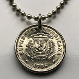 1987 República Dominicana Dominican Republic 5 Centavos coin pendant necklace escudo Dominicano Santo Domingo Santiago Quisqueya La Vega San Cristóbal Punta Cana Puerto Plata Zona Colonial Duarte Cap Cana Isla Saona Baní La Romana Boca Chica n001375