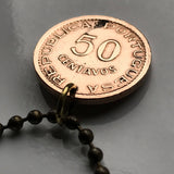 1957 Mozambique 50 Centavos coin pendant Mozambican Maputo Bantu Tsonga Tete Quelimane Lichinga Zambezia Sofala Gorongosa Marrabenta n001147