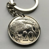 1977 New Zealand 20 Ct coin keychain pendant Kiwi bird Wellington Maori Pacific island Oceania British Hawaiki North South Island haka Tasman Sea Austronesian New Zealander Zealandia Auckland Te Waipounamu Te Reo Polynesia New Zealand Marae n000256