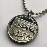 2017 England United Kingdom Great Britain 10 Pence coin pendant necklace English lions London Manchester Birmingham Sheffield Liverpool Leeds Newcastle Reading Portsmouth Norwich Essex Kent n002256