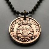 1957 Mozambique 50 Centavos coin pendant Mozambican Maputo Bantu Tsonga Tete Quelimane Lichinga Zambezia Sofala Gorongosa Marrabenta n001147