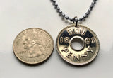 1963 Fiji 1 Penny coin pendant Fijian Nadi Suva Coral Coast South Pacific island Polynesian scuba diving British Melanesia Viti Levu Lautoka Nadi Labasa Levuka iTaukei people Denarau n000764