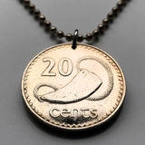 1987 British Fiji 20 Cents coin pendant Tabua sperm whale tooth sevusevu Fijian ritual Suva Ba Coral Coast South Pacific Polynesia n002311
