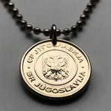 2000 Yugoslavia Jugoslavija 1 Dinar coin pendant Serbia white double headed eagle Montenegro socialist communist Croatia Macedonia Slovenia Bosnia Herzegovina Kosovo Belgrade Sarajevo Zagreb Skopje Ljubljana Niš Šibenik Novi Sad Jajce Split n001422