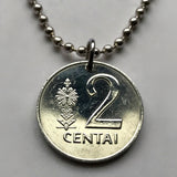 1991 Lithuania Lietuva 2 Centai coin pendant necklace Vytis horse armored knight Vilnius medieval Lithuanian equestrian sword Vityaz n001991