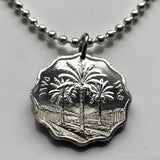 1975 Iraq 5 Fils coin pendant palm trees Baghdad Mosul Erbil Uruk Arab Kurds Persian Gulf middle east Tigris Euphrates Islam n002365