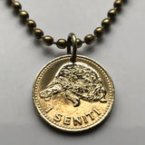 1974 Tonga 1 Seniti coin pendant necklace Tortoise Turtle Tu'i Malila Tongan Tongatapu Melanesian western Oceania Nukuʻalofa n003943