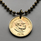 1974 Tonga 1 Seniti coin pendant necklace Tortoise Turtle Tu'i Malila Tongan Tongatapu Melanesian western Oceania Nukuʻalofa n003943