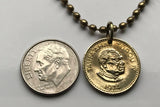 1974 Tonga 1 Seniti coin pendant necklace Tortoise Turtle Tu'i Malila Tongan Tongatapu Melanesian western Oceania Nukuʻalofa n003943