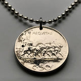 1925 Italy 50 Centesimi coin pendant Italian chariot lions Roma Milano Florence Napoli Siena Perugia Modena Capri Parma San Gimignano Lecce Polignare a Mare Caserta Positano Lazio Assisi Sorrento Salerno Apulia Ragusa Mantua Urbino Bari Campobasso n000561