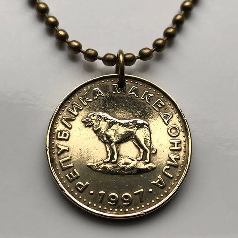 1993 North Macedonia 1 Denar coin pendant Sarplaninac Macedonian Shepherd Dog sheep dog Šar Mountains Skopje Bitola Kumanovo Prilep n000888