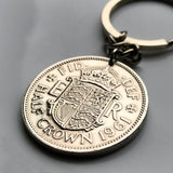 1967 United Kingdom 1/2 Crown coin pendant British English lions harp initial ER Welsh Scottish Irish Great Britain shield England n001985