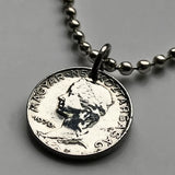 1972 Hungary Magyar 5 Filler coin pendant Hungarian girl Kalocsa tulokparta headdress folk wear Sarkoz costume Matyo embroidery Budapest Debrecen Szeged Miskolc Pecs Gyor Kecskemet Nyiregyhaza n002575