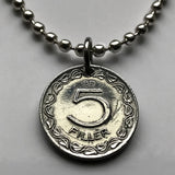 1972 Hungary Magyar 5 Filler coin pendant Hungarian girl Kalocsa tulokparta headdress folk wear Sarkoz costume Matyo embroidery Budapest Debrecen Szeged Miskolc Pecs Gyor Kecskemet Nyiregyhaza n002575