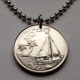 2015 Bahamas 25 Cent coin pendant Bahamian Sloop sailboat Nassau Andros Exuma & Cays Junkanoo Rose Island Rum Cay Paradise Island Pineapple Fest Gregory Town Blue Lagoon Lucayan New Providence Eleuthera Grand Bahama Gold Rock Coco Plum Beach n001300
