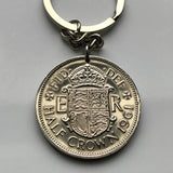 1967 United Kingdom 1/2 Crown coin pendant British English lions harp initial ER Welsh Scottish Irish Great Britain shield England n001985