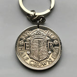 1967 United Kingdom 1/2 Crown coin pendant British English lions harp initial ER Welsh Scottish Irish Great Britain shield England n001985