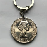 1967 United Kingdom 1/2 Crown coin pendant British English lions harp initial ER Welsh Scottish Irish Great Britain shield England n001985