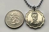 2000 Jamaica 10 Dollar coin pendant crocodile alligator pineapples George W. Gordon Kingston Portmore Spanish Town Montego Bay May Pen Mandeville Old Harbour Savanna-la-Mar Ocho Ríos Jamrock Jamdung Jamaican Patois Rastafari Reggae Bob Marley n002637