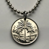 1981 Iraq 25 Fils coin pendant palm trees Baghdad Mosul Erbil Uruk Arab Kurds Persian Gulf middle east Tigris Euphrates Islam n002641