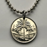 1981 Iraq 25 Fils coin pendant palm trees Baghdad Mosul Erbil Uruk Arab Kurds Persian Gulf middle east Tigris Euphrates Islam n002641