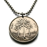 1975 Iraq 100 Fils coin pendant date palm tree Baghdad Mosul Basra Erbil Kirkuk Eyraca Arabica Middle East Tigris Euphrates Mesopotamia Sumerian Akkadian Empire Assyrian Kurdish Uruk Warka Sawad n002674