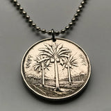 1975 Iraq 100 Fils coin pendant date palm tree Baghdad Mosul Basra Erbil Kirkuk Eyraca Arabica Middle East Tigris Euphrates Mesopotamia Sumerian Akkadian Empire Assyrian Kurdish Uruk Warka Sawad n002674