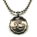 Burma Myanmar 5 Pyas coin pendant necklace Burmese jewelry Chinthe Chinze guardian lion Buddhist pagoda kyaung Naypyidaw Yangon Mandalay Bago Hpa-An Taunggyi Monywa Bamar Shan Pagan Mrauk U Shwedagon Pyu n002642