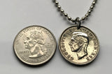 1948 England United Kingdom Great Britain 1 Shilling coin pendant English lion British crown king George VI London Manchester Leeds Sheffield Newcastle Liverpool Yorkshire Southampton Windsor Birmingham Canterbury Nottingham Bristol Essex Kent n000281