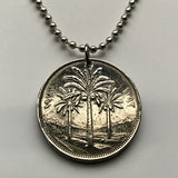 1975 Iraq 100 Fils coin pendant date palm tree Baghdad Mosul Basra Erbil Kirkuk Eyraca Arabica Middle East Tigris Euphrates Mesopotamia Sumerian Akkadian Empire Assyrian Kurdish Uruk Warka Sawad n002674