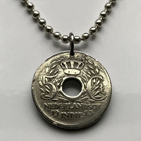1913 Dutch East Indies Indonesia Netherlands 5 Cent coin pendant rice plant Jakarta Borneo Batam Prambanan Borobudur Bali Minangkabau n000968